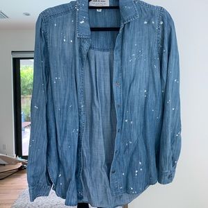 Anthropologie paint speckled denim shirt Size S